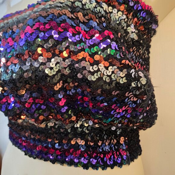 Vintage 70s Disco Sequin Tube Top Size XL Strapless Cropped Jewel Tone Rainbow - Picture 5 of 8